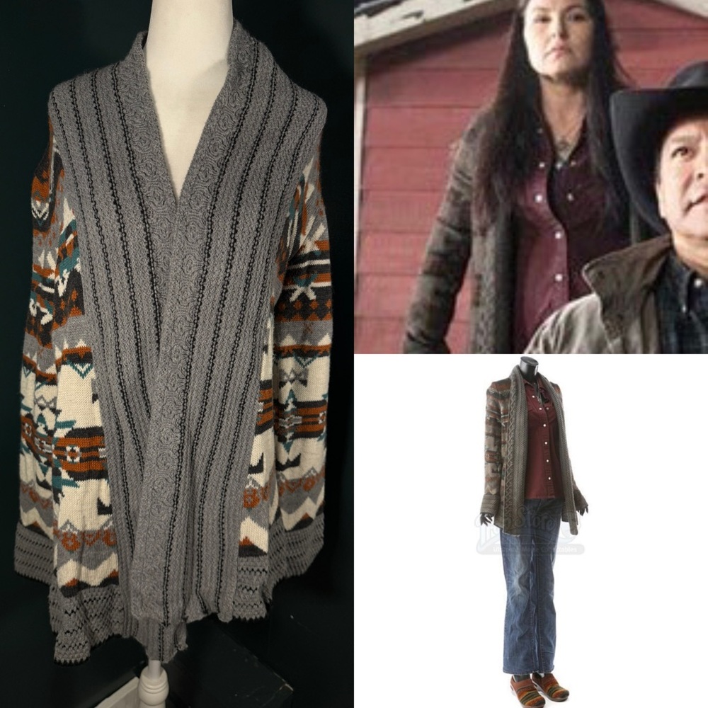 Aztec Oversized Multicolor Knit Sweater Cardigan • ASO Sue Clearwater Alt • M
